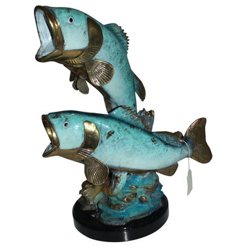 Two largemouth bass fish Bronze Statue -  Size: 17"L x 10"W x 24"H.