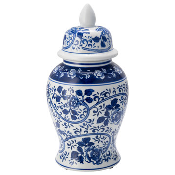 Ec Ceramic 14" Blue/White Temple Jar