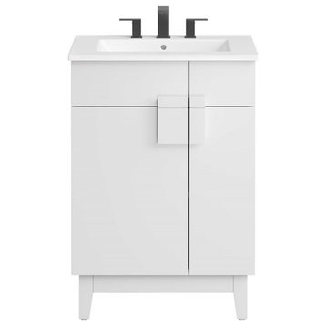 Modway Miles 24" Wood Bathroom Vanity with Tapered Legs in White