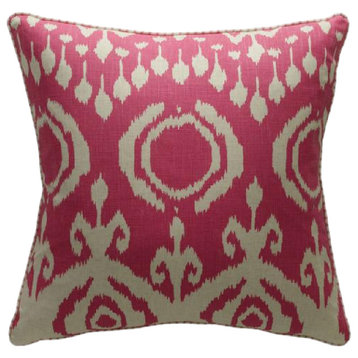 Ikat Cushion with Velvet Piping M | Andrew Martin Volcano, Pink