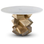 Meridian Furniture - Walker Dining Table, White, Gold Base - The Walker White Dining Table is a stunning masterpiece that can elevate your dining room to a luxurious space. Its genuine marble top is a magnificent feature that adds elegance and refinement to the room, making it an ideal setting for hosting grand dinner parties and special occasions. The brass-finished metal sheet base adds a touch of sophistication and uniqueness, making it a truly eye-catching addition to your home decor. This magnificent piece is sure to be the perfect focal point that brightens up your dining room with its sheer beauty and charm, leaving your guests amazed.