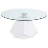 ACME Chara Glass Top Pedestal Coffee Table in White High Gloss and Clear Glass