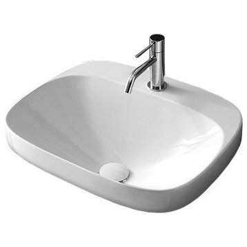 Round White Ceramic Self Rimming Sink, One Hole