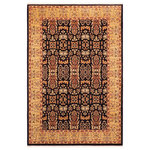 Bareens Designer Rugs - Oriental Ziegler Eboni Blue Gold Hand-Knotted Wool Rug - 6'2'' x 8'11'' - Enhance the ambiance of your home with this magnificent Persian-influenced Turkish hand-knotted rug made by skilled artisans capable of creating the most exceptional vegetable dyes and hand-spun wool. This exquisite handmade rug is a one-of-a-kind Peshawar Kafkaz, otherwise identified as Chobi, Chobi Peshawar, Oushak, or Ziegler rug. These handmade rugs are crafted in Pakistan utilizing superior-quality wool imported from Australia, New Zealand, and Korea in two types of weaves: the Persian weave and the Mori weave. This rug is meticulously crafted by hand using the finest natural vegetable dyes extracted from local plants. The artisans use a blend of hand-spun local and fine merino wool, resulting in a rug with a compelling texture, higher lanolin content, and longer staple. The artisans occasionally incorporate natural or artificial silk into the pile to enhance specific motifs. The finished product is an awe-inspiring execution of flawless design and an understated palette that exudes elegance.