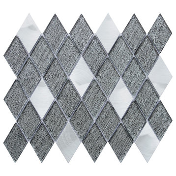 Ballagh 9.9"x12" Diamond Glass Mosaic Mix Wall Tile, Black, Box of 15