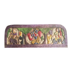 Mogulinterior - Consigned Antique Vintage  carved Sitting Krishna Fluting Headboard wall Decor - Wall Sculptures
