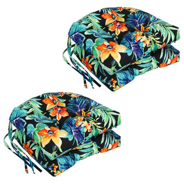 16" Outdoor U-Shaped Tufted Chair Cushions, Set of 4, Beachcrest Caviar