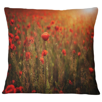 Dense Poppy Field At Sunset Floral Throw Pillow, 16"x16"