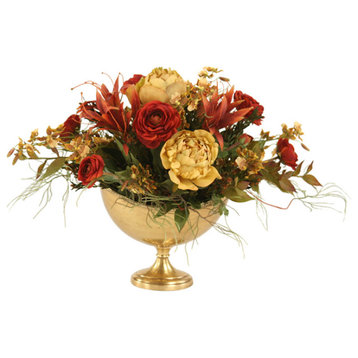 Rust Red, Antique Gold in Oval Antique Brass Compote