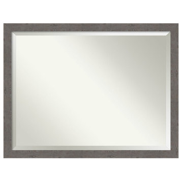 Rustic Plank Grey Narrow Beveled Bathroom Wall Mirror - 43.5 x 33.5 in.