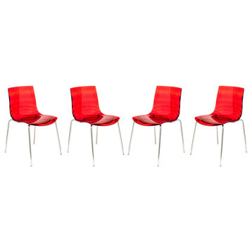 Leisuremod Astor Plastic Dining Chair with Chrome Base, Set of 4, Red