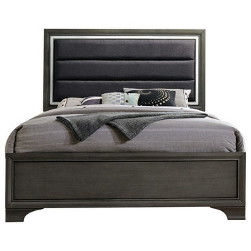 Sonata Upholstered Panel Bed, King, Gray Wood, Modern