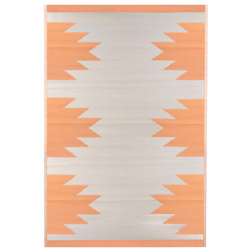4' x 6' Orange and Beige Aztec Print Rectangular Outdoor Area Rug