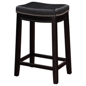 Linon Claridge 26" Wood Backless Counter Stool Black Faux Leather in Black