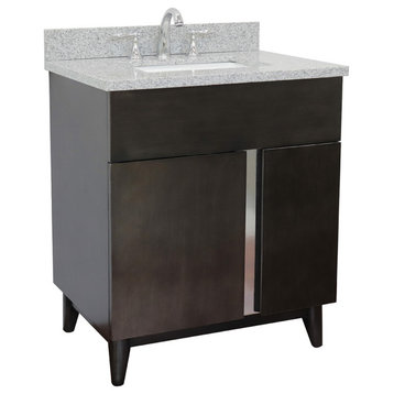 31" Single Vanity, Silvery Brown Finish With Gray Granite Top