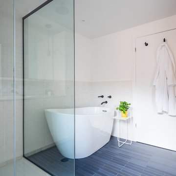 Blue floor bathroom