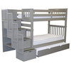 Bedz King Wood Tall Twin over Twin Stairway Bunk Bed with Twin Trundle in Gray