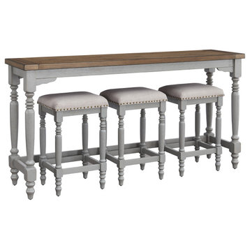 Midori Counter Table and 3 Stools, Oak/Brushed Gray
