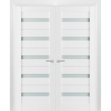 French Double Doors 72 x 80 Frosted Glass, Quadro 4445 White, Hall Bedroom