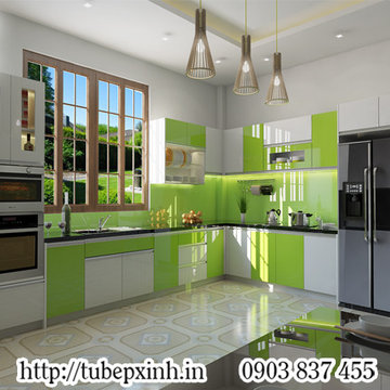 TỦ BẾP ACRYLIC GAM MÀU TRẮNG XANH LÁ MÁT MẺ-TB264