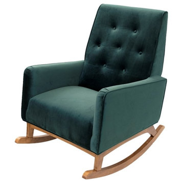 Pemberly Row Mid-Century Modern Tufted Tight Back Velvet Rocking Chair in Green