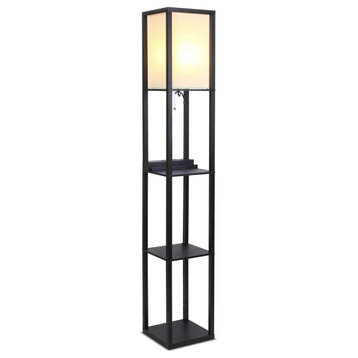 Brightech Maxwell Shelf Floor Lamp With Wireless Charging, Black