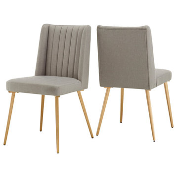 Lucian Gold Finish Fabric Dining Chairs, Ash Grey