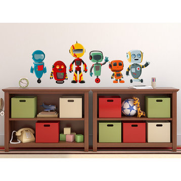 Robot Fabric Wall Decals, Set of 6 Cute Robots, Size Small