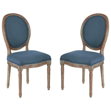 Home Square 2 Piece Brushed Frame Oval Back Fabric Chair Set in Klein Azure Blue