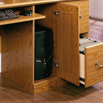 Sauder Orchard Hills Engineered Wood Computer Desk with Hutch in Carolina Oak