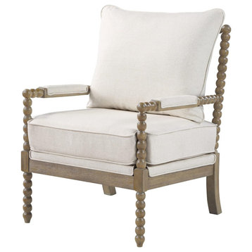 Traditional Accent Chair, Wooden Frame With Cushioned Seat & Spindle Detail