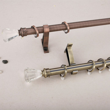 QYR65 1-1/8" Coree 28mm Diameter Steel Curtain Rod Set With Cone Acrylic Finial