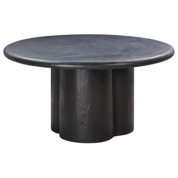 Elika Black Faux Plaster Round Dining Table - Black
