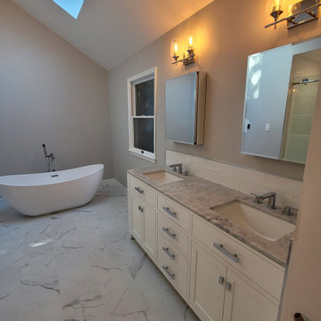 Full Master Bath Remodel - Freestanding Tub, Vanity Backsplash, Schluter