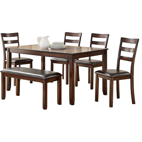 Rubber Wood 6 Pieces Dining Set In Brown