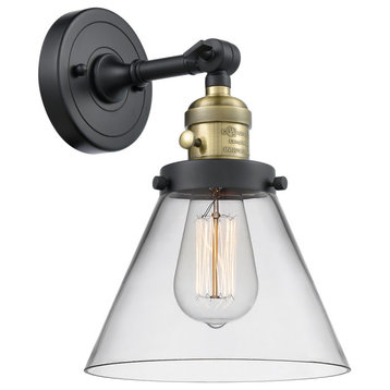 Large Cone 1-Light LED Sconce, Black Antique Brass, Glass: Clear