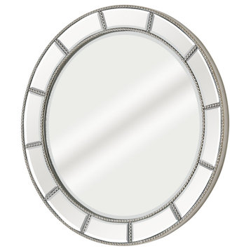 Beaded Champagne Silver Beveled Round Wall Mirror - 30 x 30