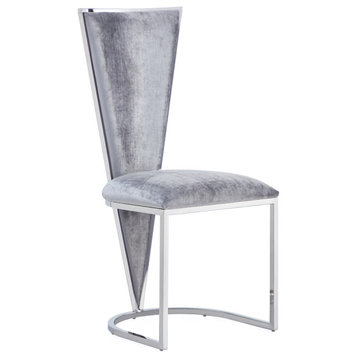 Emes Dining Chair Triangular Back Grey Velvet Upholstery