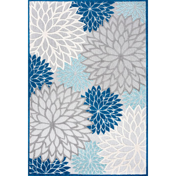 Minori Floral Indoor/Outdoor Area Rug, Blue and Gray, 8x10