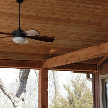 Deck lighting using low voltage under railing LED lights.