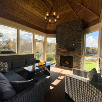 Screened Room with Fireplace and Beautiful Open Deck