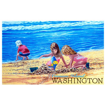 David Linton Kids in Sand Camano Island Washington Art Print, 24"x36"