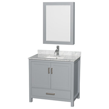 Sheffield 36" Single Vanity, Gray, Top, Square Sink, Medicine Cabinet