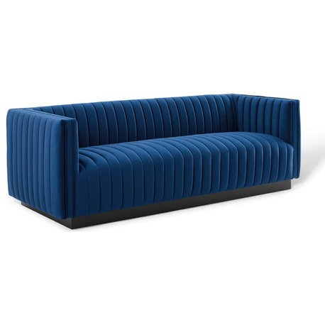 Conjure Channel Tufted Velvet Sofa, Navy