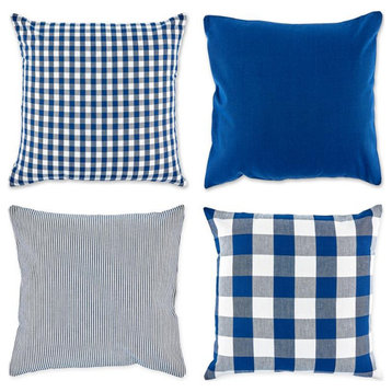 DII 18x18" Modern Cotton Assorted Pillow Cover in Navy/Off White (Set of 4)