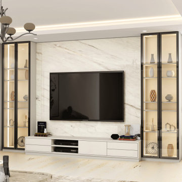 Wall Mounted TV Unit Delave Penelope White Levanto Marble | Inspired Elements