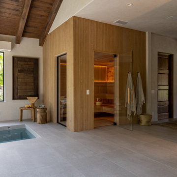 Custom Home Gym Hemlock Sauna and Himalayan Salt Wall in Rancho Santa Fe