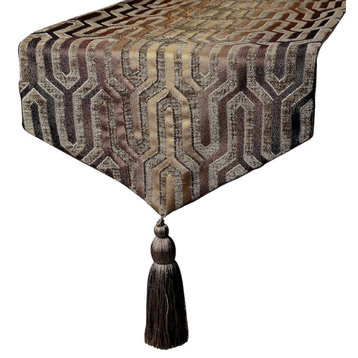 Decorative Table Runner Brown Velvet, Ombre, Beaded & Tassels - Brown Pinnacle