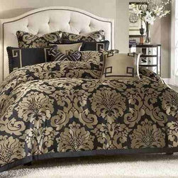 AICO Furniture - Wynn Noir/Matte Gold Jacquard 10-pc King Bedding Set - MABCS-KS - Bedroom Products