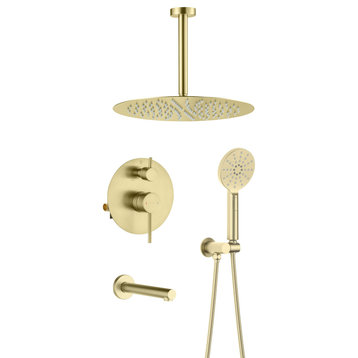 Ceiling Mounted 3-Function Shower System, Rough, Valve, Brushed Gold